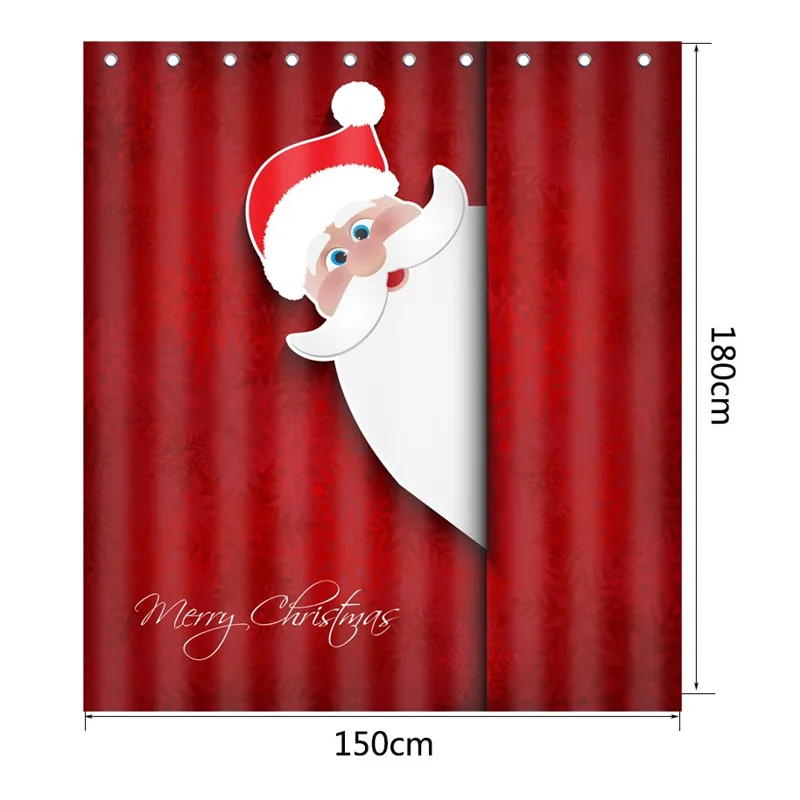Merry Christmas Bathroom Mat Set Santa Claus Waterproof Bath Shower Curtain Non Slip Rug Decorations for Home | Дом и сад