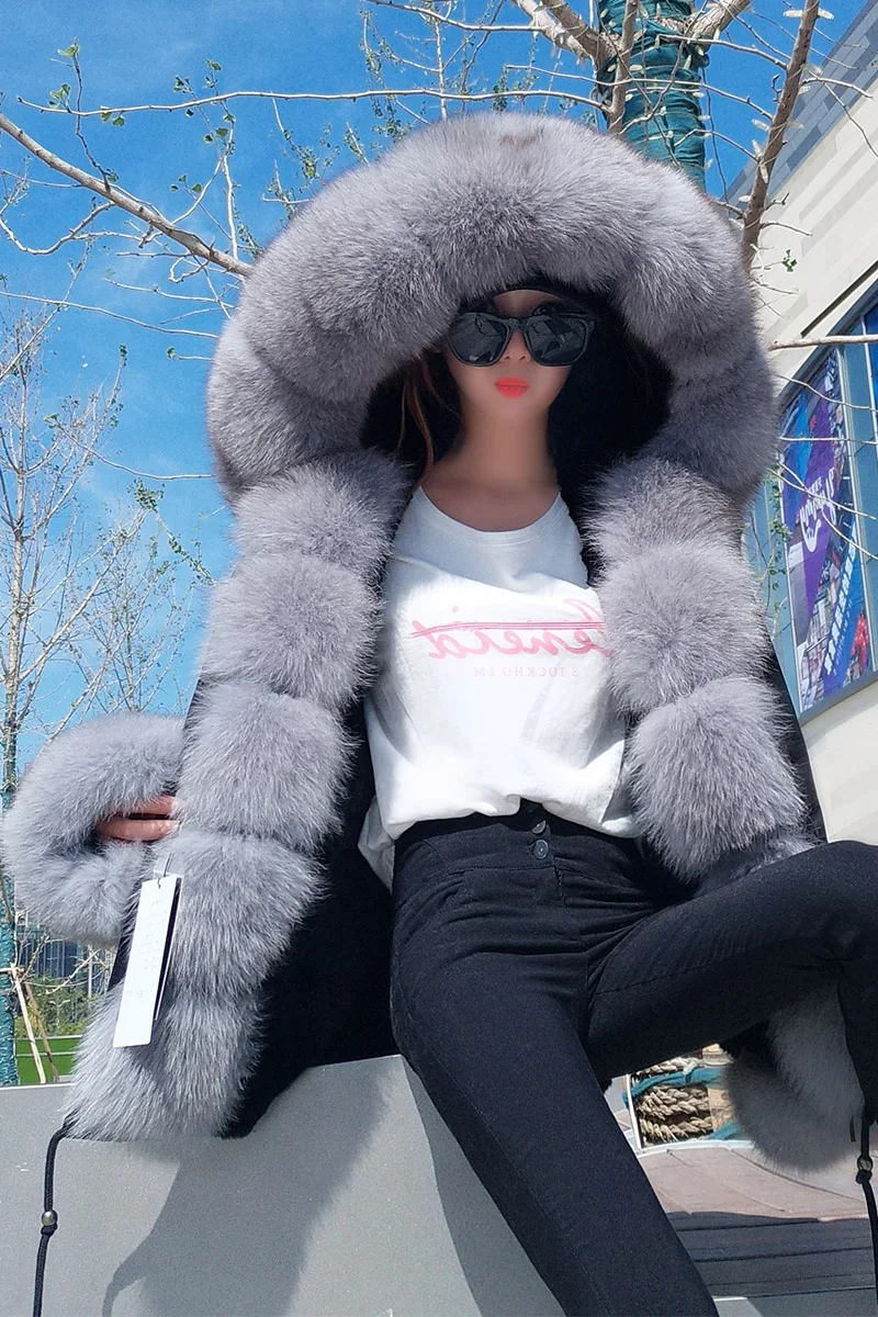 

New Fashion Women Winter Jacket Real Fur Coat Natural Fox Fur Long Big Fur Outerwear Costume