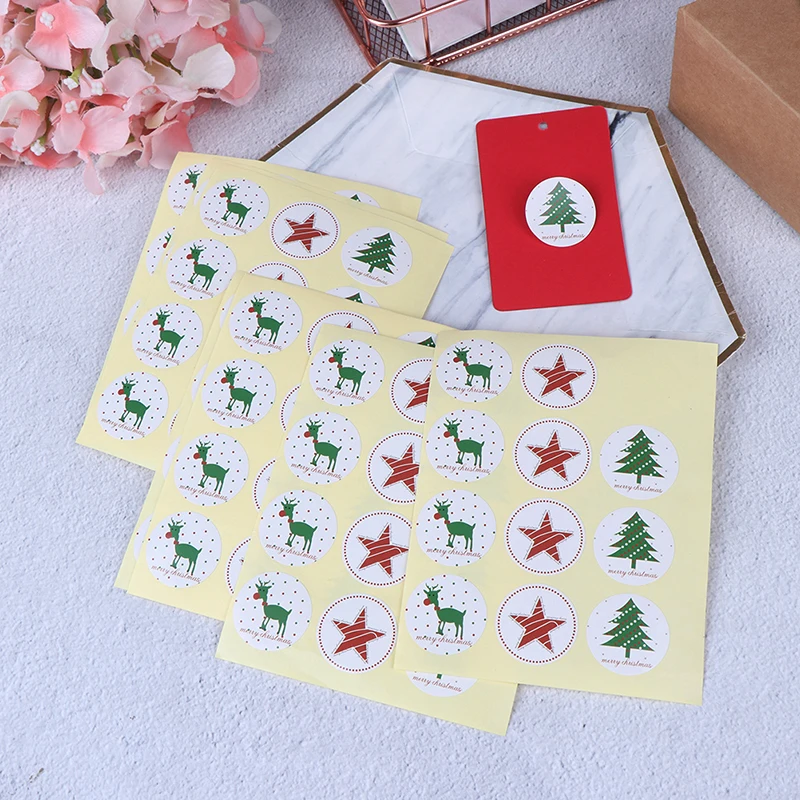 

120pcs/10 Sheet Cute Elk Tree Deer Star Design Paper Label Baking Gift Sticker Merry Christmas Stationery Stickers