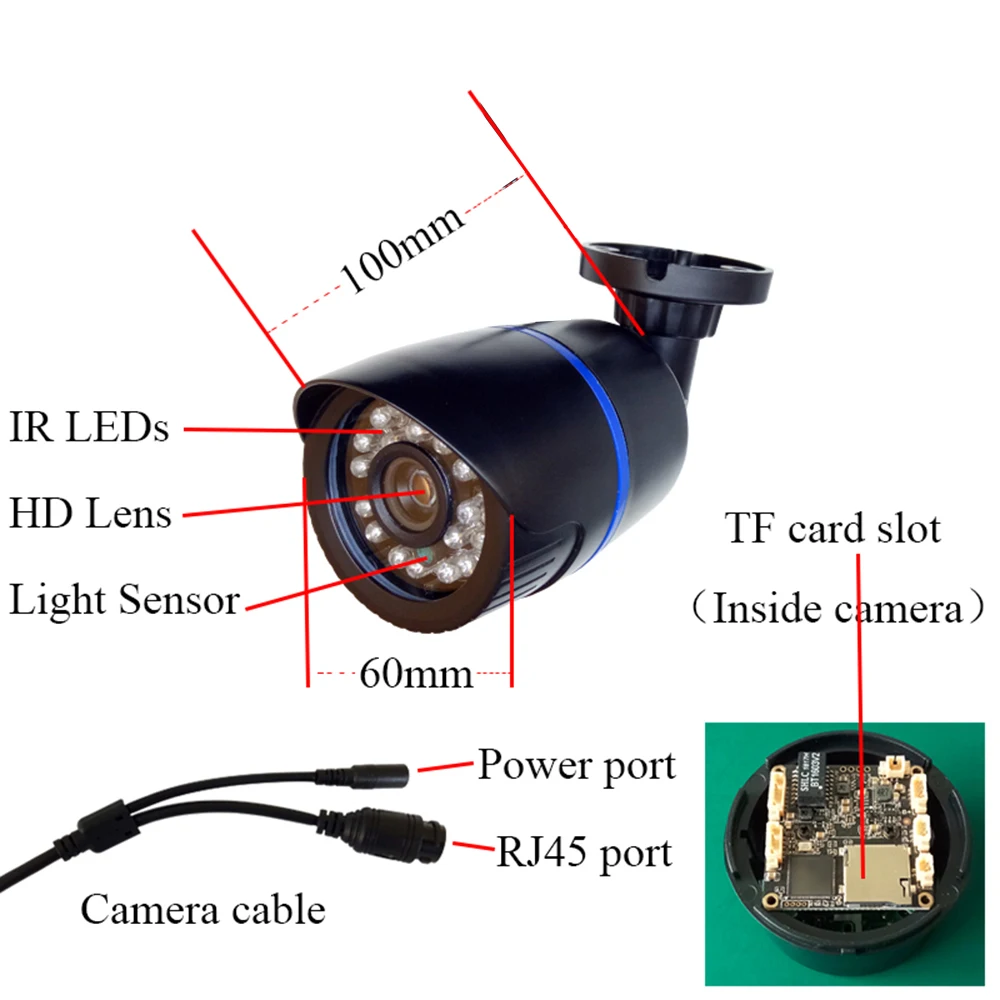 

5MP 1920P H.265 Audio HD Camera Wired Micro SD Card Slot IP Camera IR Night Vision Waterproof Security Surveillance CCTV Camera