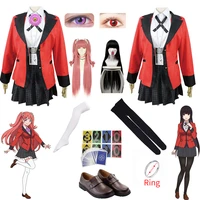 anime kakegurui jabami yumeko yumemite yumemi cosplay costume high school student uniform skirt adult red coat