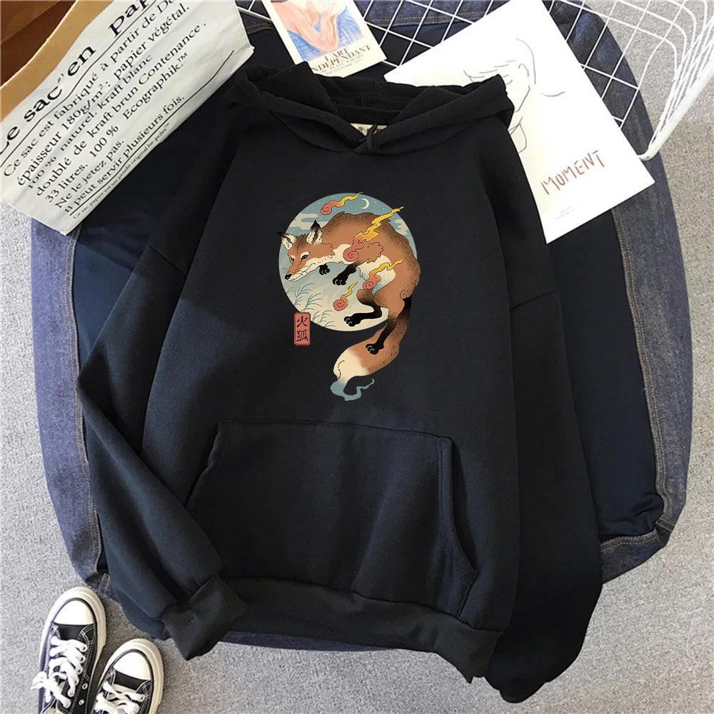 

Trendy Japanese Retro Print Hoodie Fleece Sweatshirt Casual Round Neck Pullover Couples 2021 Spring and Autumn Hot Sale