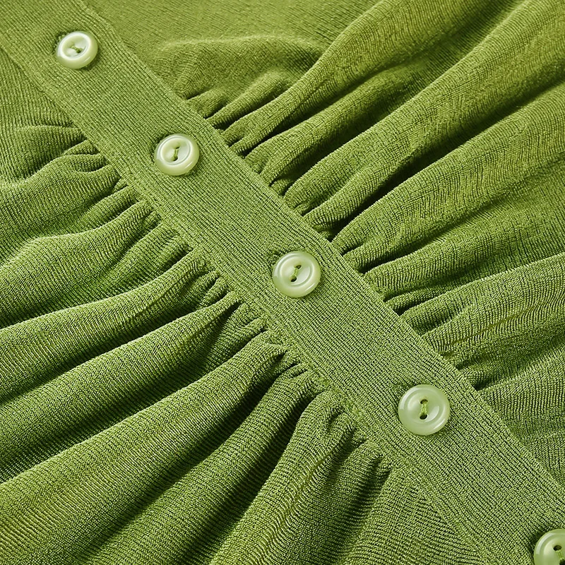 

Design sense polo collar pleated long-sleeved shirt women's summer niche European and American slim slim stretch cardigan top ti