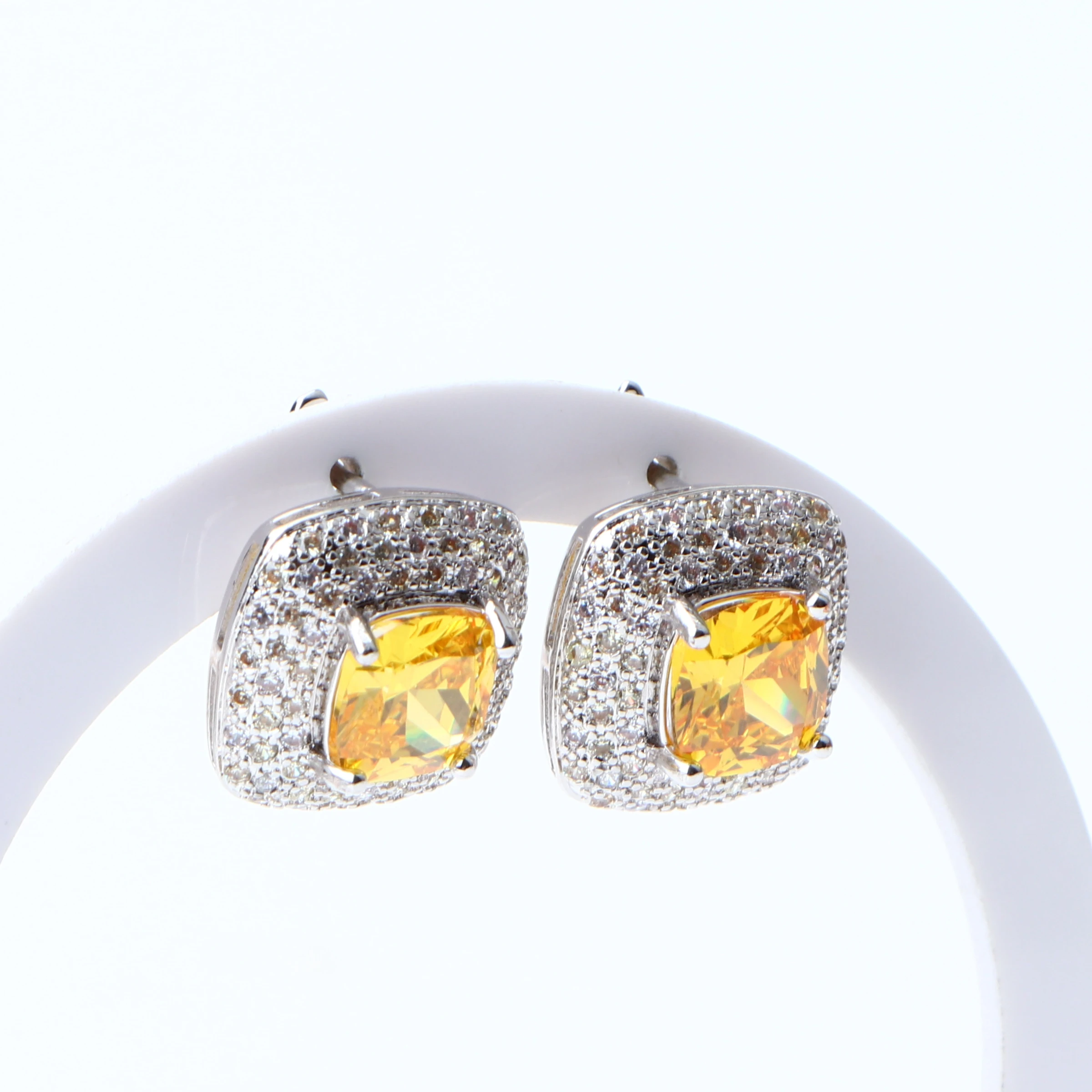 

Costume Jewelry Sets Yellow Cubic Zirconia Silver 925 Jewelry Earrings For Women Wedding Ring Necklace Pendant Set Gifts Box