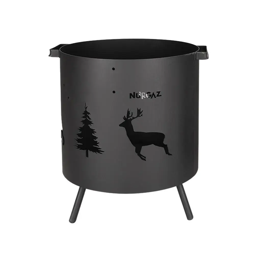 

Outdoor Bonfire Barrels Portable Round Firewood Burning Stove With Hollowed Tree Reindeer Patterns For Camping Activities