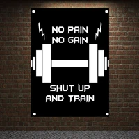 no pain no gain shut up and trrin vintage exercise fitness banners flags sports inspirational posters tapestry gym wall decor