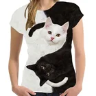 Новинка лета 2021, крутая модная футболка для пары, летний Повседневный Топ с коротким рукавом и котом в стиле high street с коротким рукавом