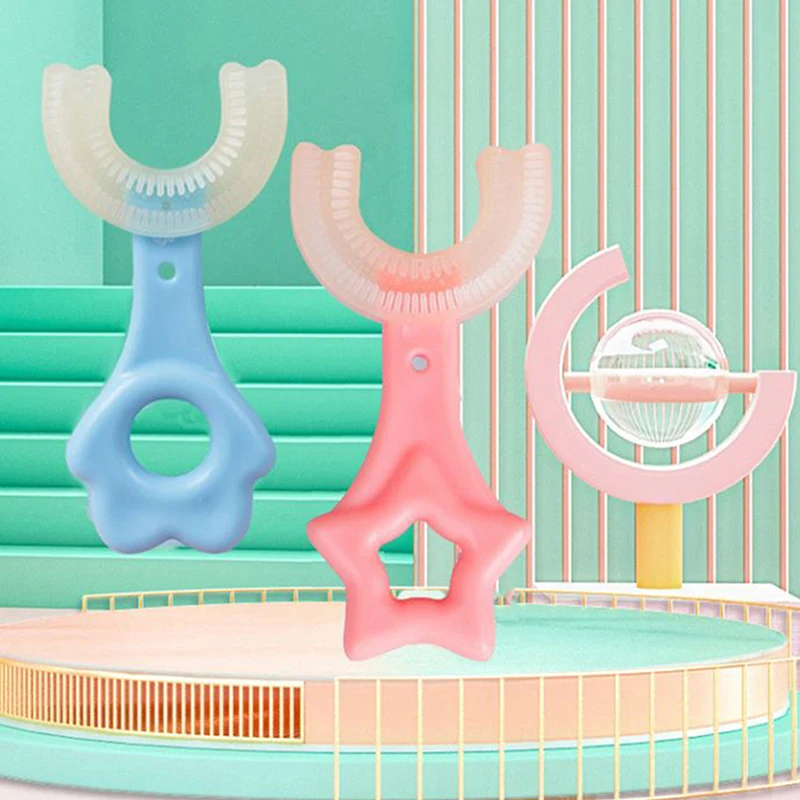 

Children's Toothbrush 360 Degree U-shaped Baby Toothbrush With Handle Silicone Oral Care Cleaning Brush For Children Aged 2-12