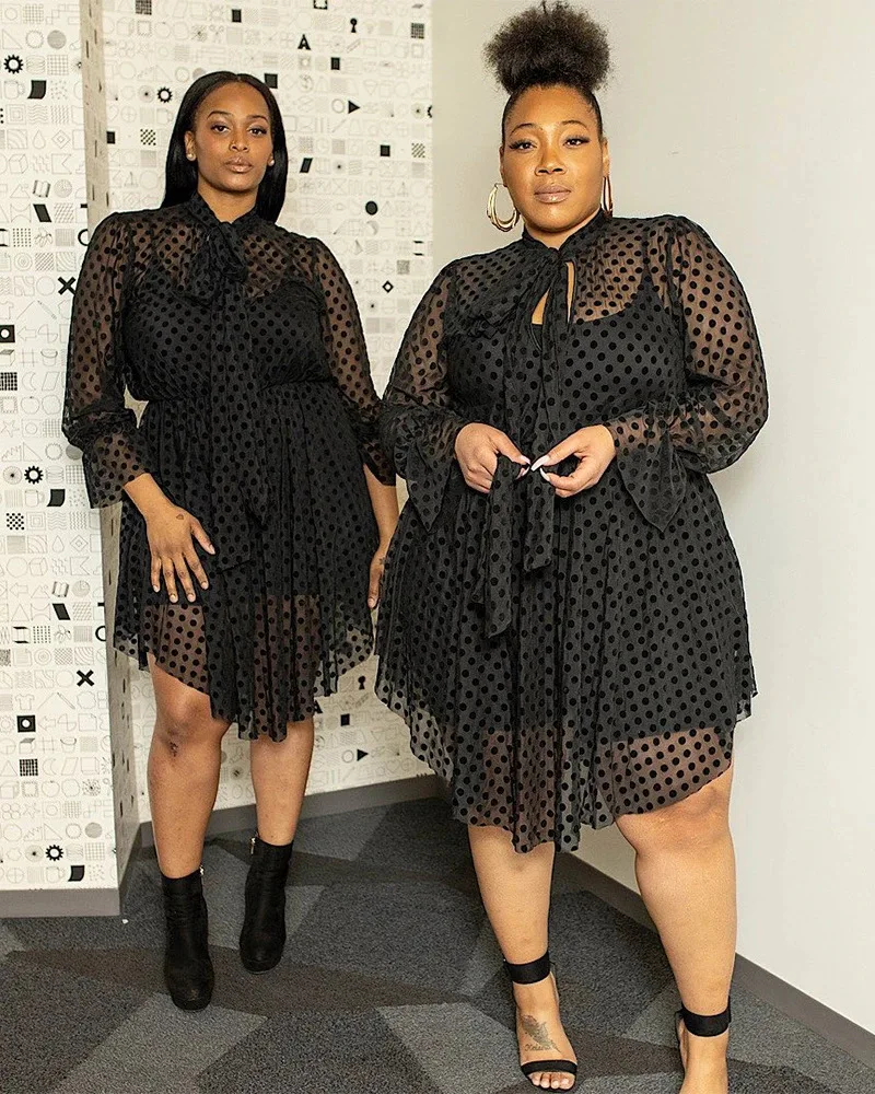 

Large sexy mesh hollow out perspective irregular dress fake two pieces