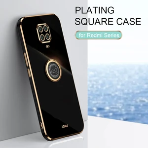 plating square finger ring holder phone case on for xiaomi redmi note 9 pro max note9 s 9s 9pro luxury soft silicone stand cover free global shipping