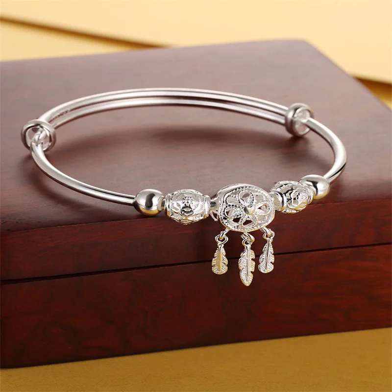 

Dream Catcher,Women's Silver Bracelet999Korean Version Simple Young Silver Push-Pull Bracelet Jewelry Give Girlfriend Lover Gift
