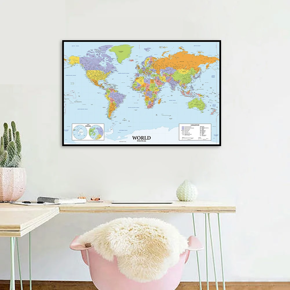 

70*50cm Political Map of The World with Details Modern Wall Art Poster Canvas Painting School Supplies Living Room Home Decor