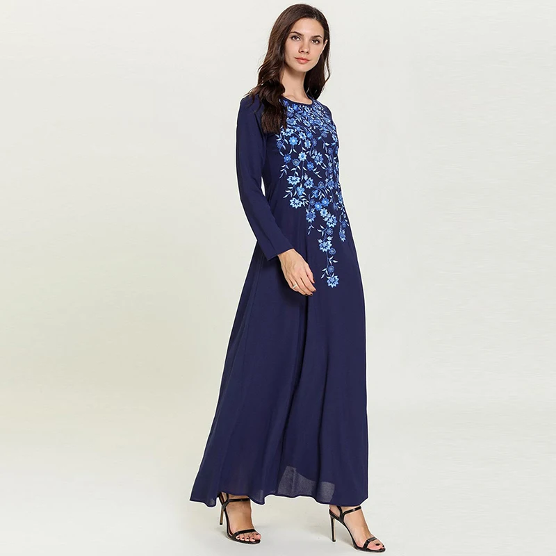 dark blue dress Большие размеры абайя, Кафтан Дубай исламский, Арабский мусульманский хиджаб платье Vestidos Arabes Пакистанская Женская одежда в мусульманском стиле Arabe Baju мусульманская Ванита - Цвет: dark blue dress