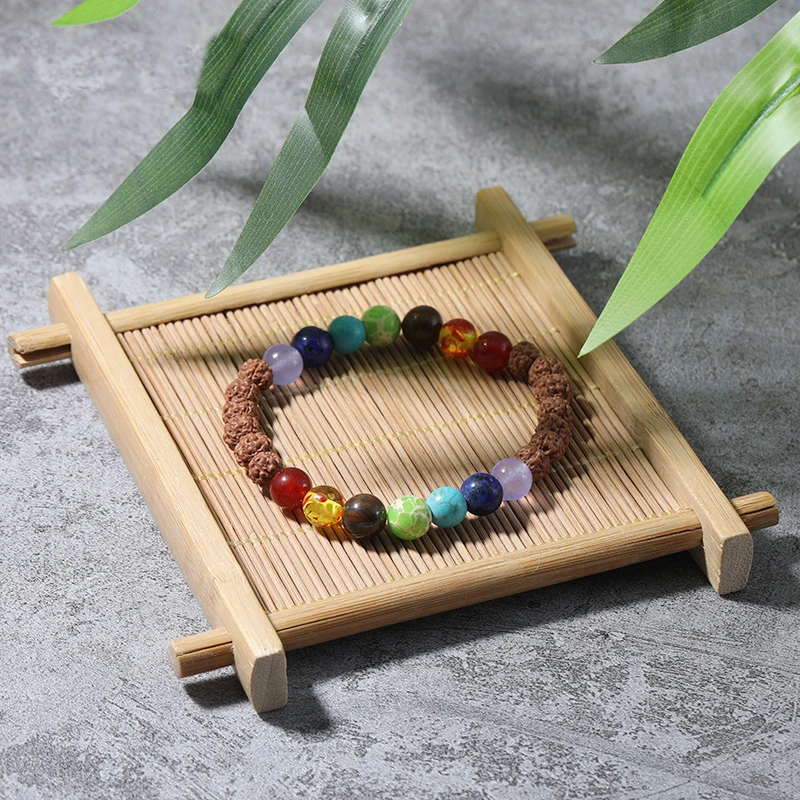 Оригинальный браслет Rudraksha &amp Seven Chakra из эластичной веревки для мужчин и женщин