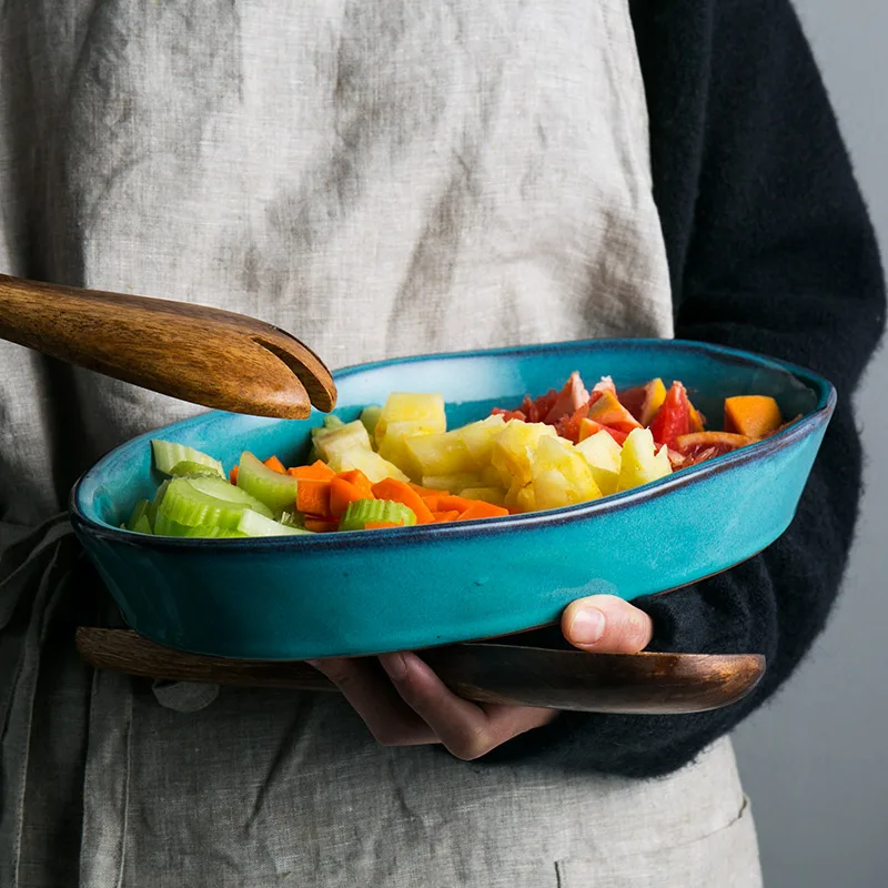 Зеленая креативная керамическая посуда тарелка для овощей супа Салатница