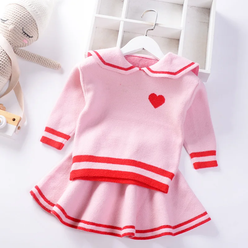 Осень 2019 комплекты для девочек свитер и юбка детский пуловер с отворотом|Свитера|