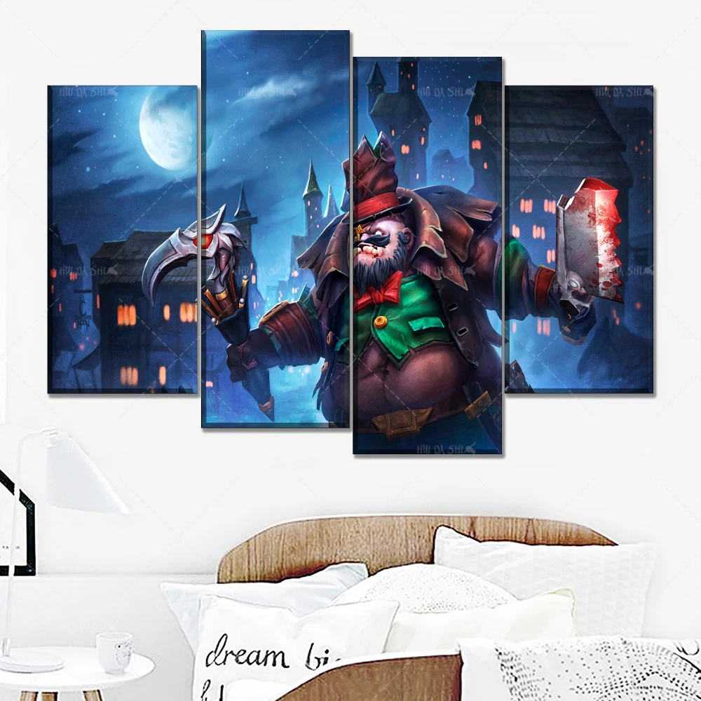 Современный домашний декор Настенная картина 4 панели ночная DotA 2 Hero