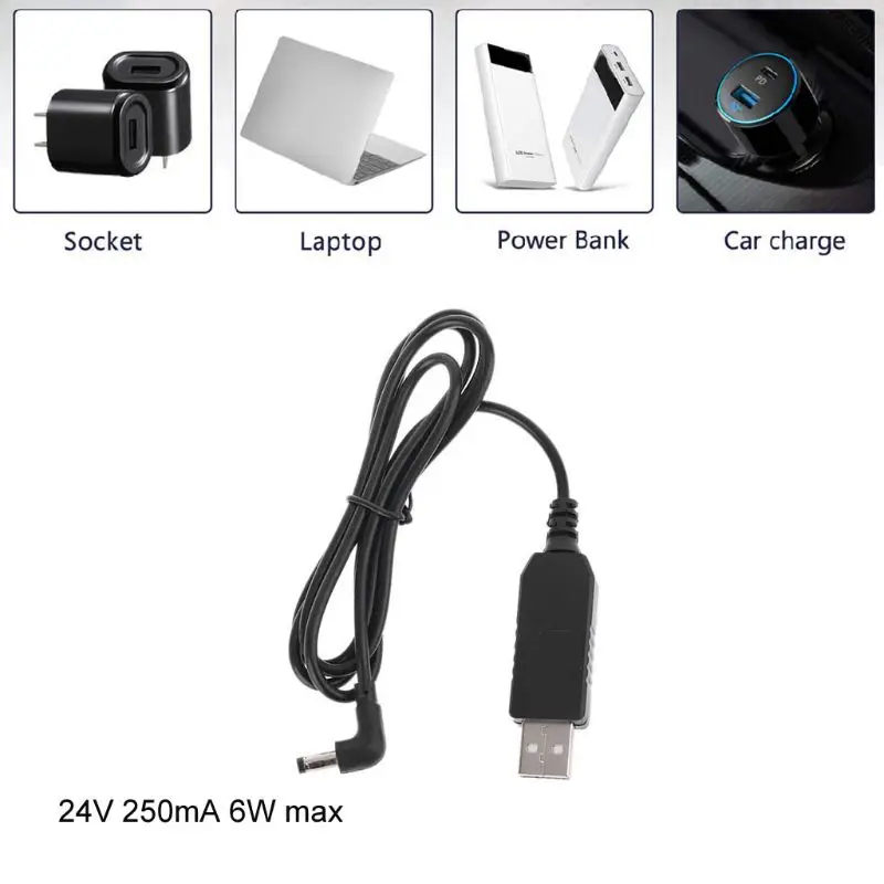 

90 Degree USB 5V To 24V 250mA 5.5x2.1mm Step Up Adapter Cable For LED Router