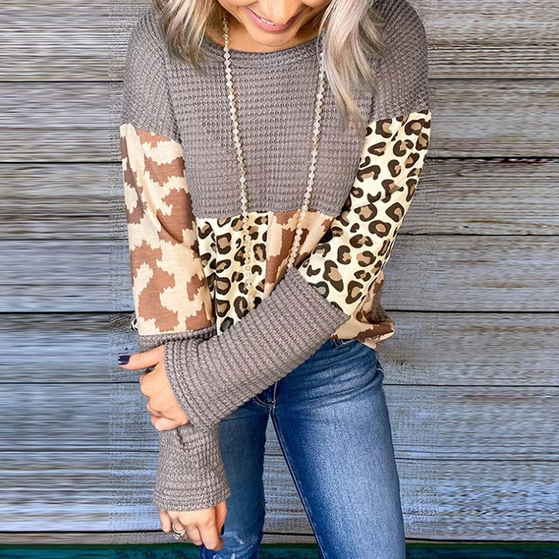 

2020 New Women Casual Long Sleeve T-shirt Leopard Printing T-shirt Autumn Tops Fashion Elegant LadiesTee shirt