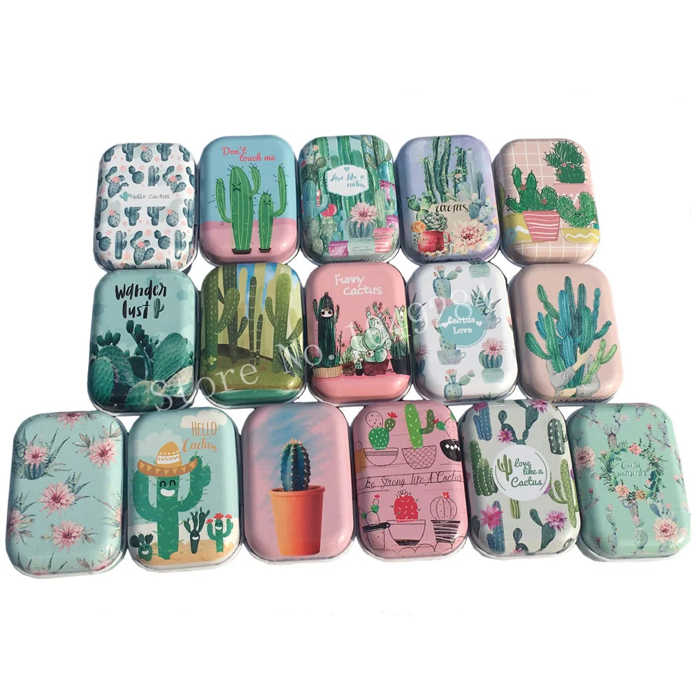 

32Pcs/Lot Gift Favors Box Square Metal Souvinor with Funny Cactus Pattern