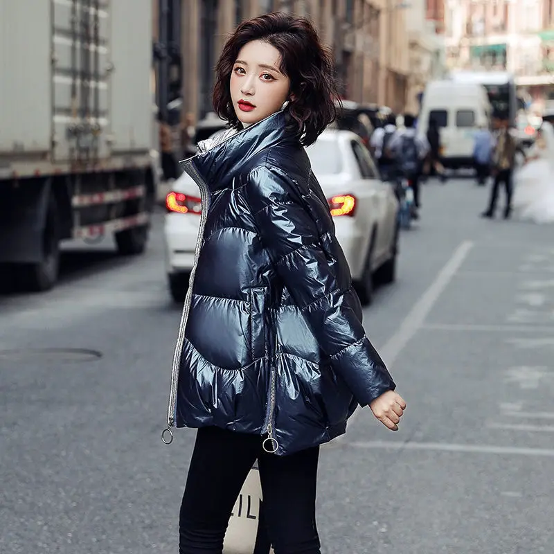 

Glossy Padded Jacket Women's Short Winter 2021 New Fashion Female Coat Loose Wild Cotton Jacket Thick Warm Women's Clothing