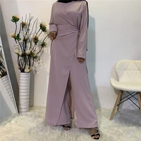 bushra robe satin casual abaya dubai muslim fashion jumpsuit islam african dresses women musulman de mode wide leg trousers
