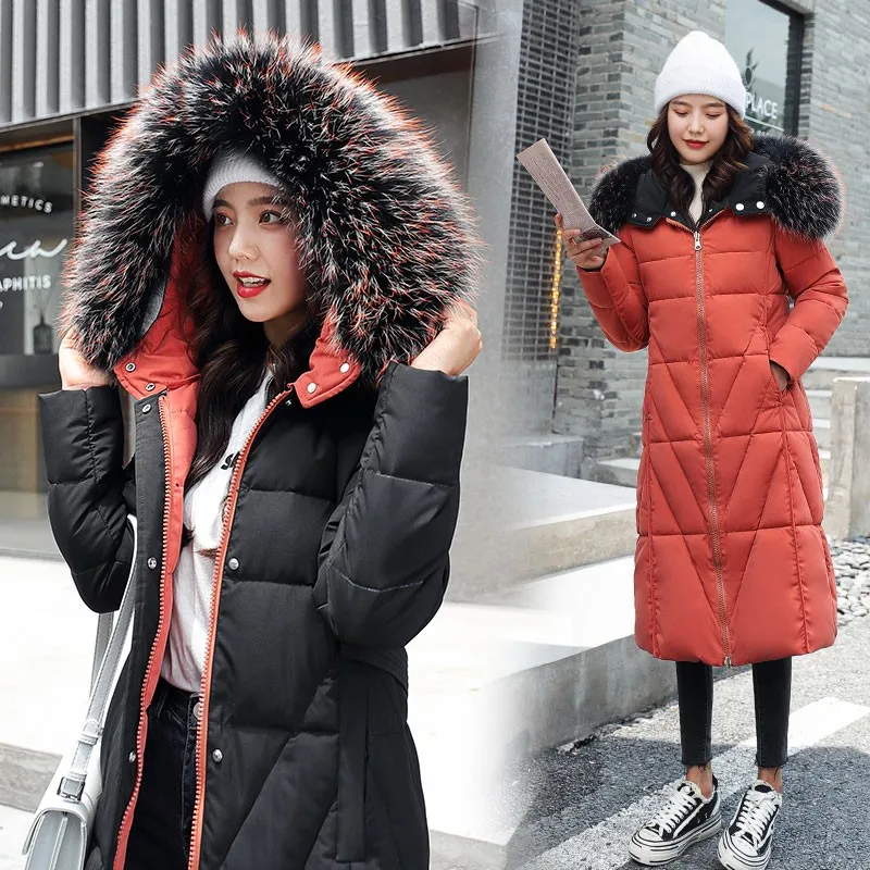 2020 Winter Jacket Women Coat Windproof Warm Female Hooded Parkas Long Design Double Sided Snow Overcoat With Belt Femme Veste