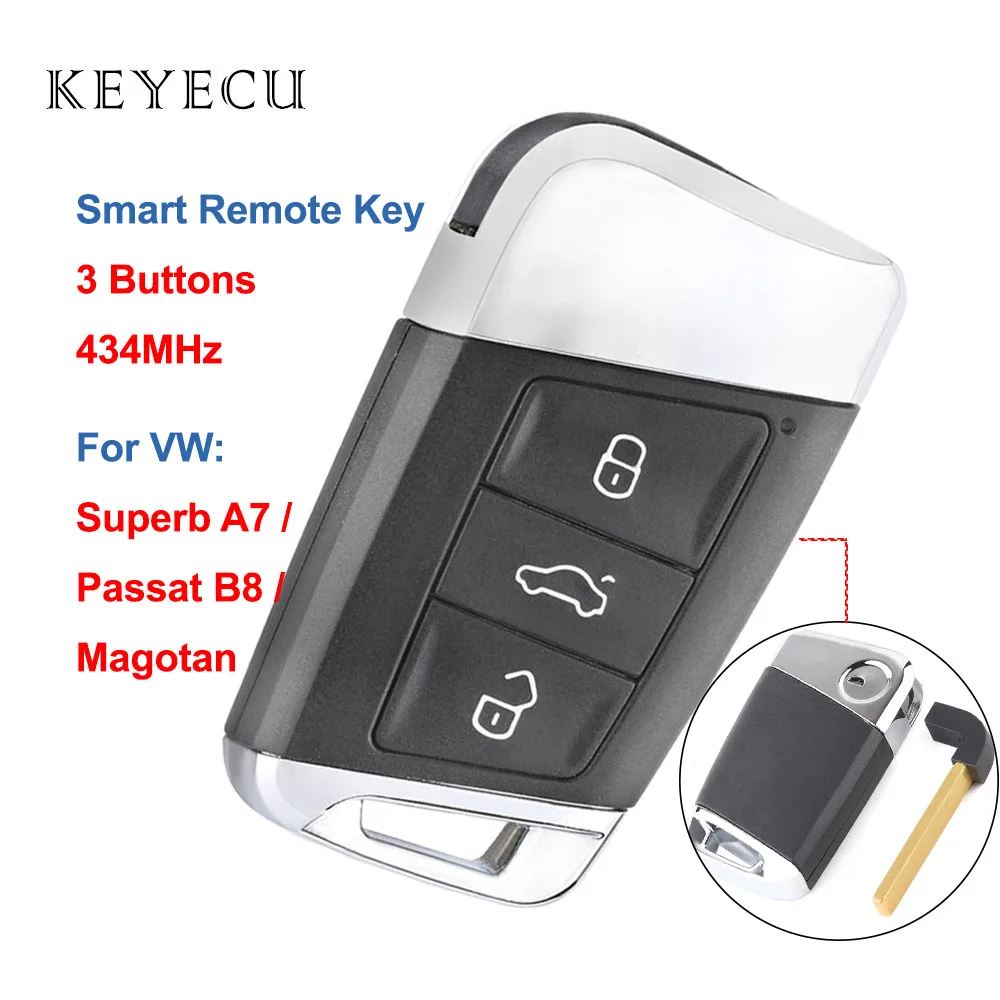 

Keyecu 3 Buttons 434MHz Smart Remote Car Key Fob for Volkswagen VW Passat B8 Magotan Superb A7 2015 2016 2017 2018 3G0 959 752