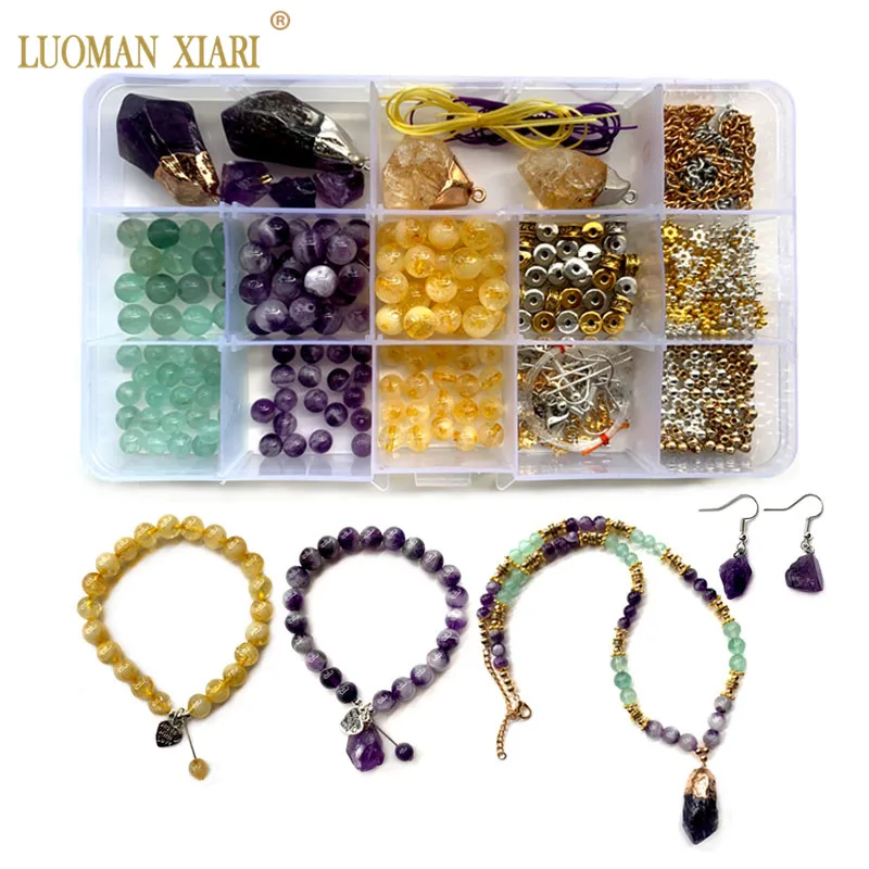 390 шт наборы бусин круглый натуральный каменные бусины ювелирные изделия