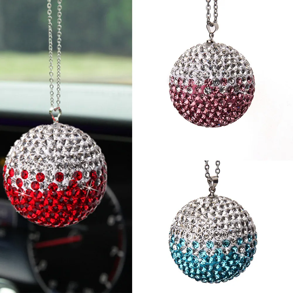 

Car Accessories Bling Crystal Ball Car Pendant Diamond Rhinestone Hanging Ornament Charms Auto Rearview Mirror Decoration Dangle
