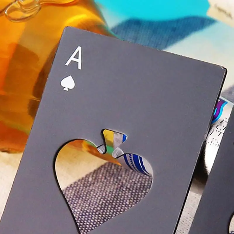 Black Poker Card Beer Bottle Opener Personalized Stainless Steel Credit of Spades Bar Tool | Дом и сад