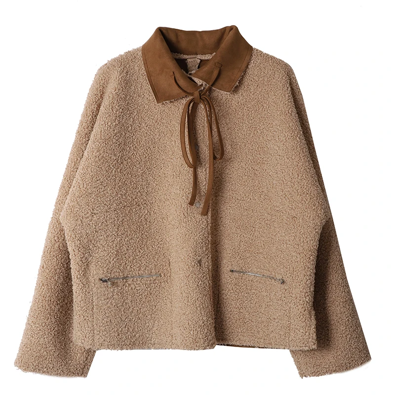 Пальто женское из овечьей шерсти с вырезом на шнуровке Осень-зима | Женская