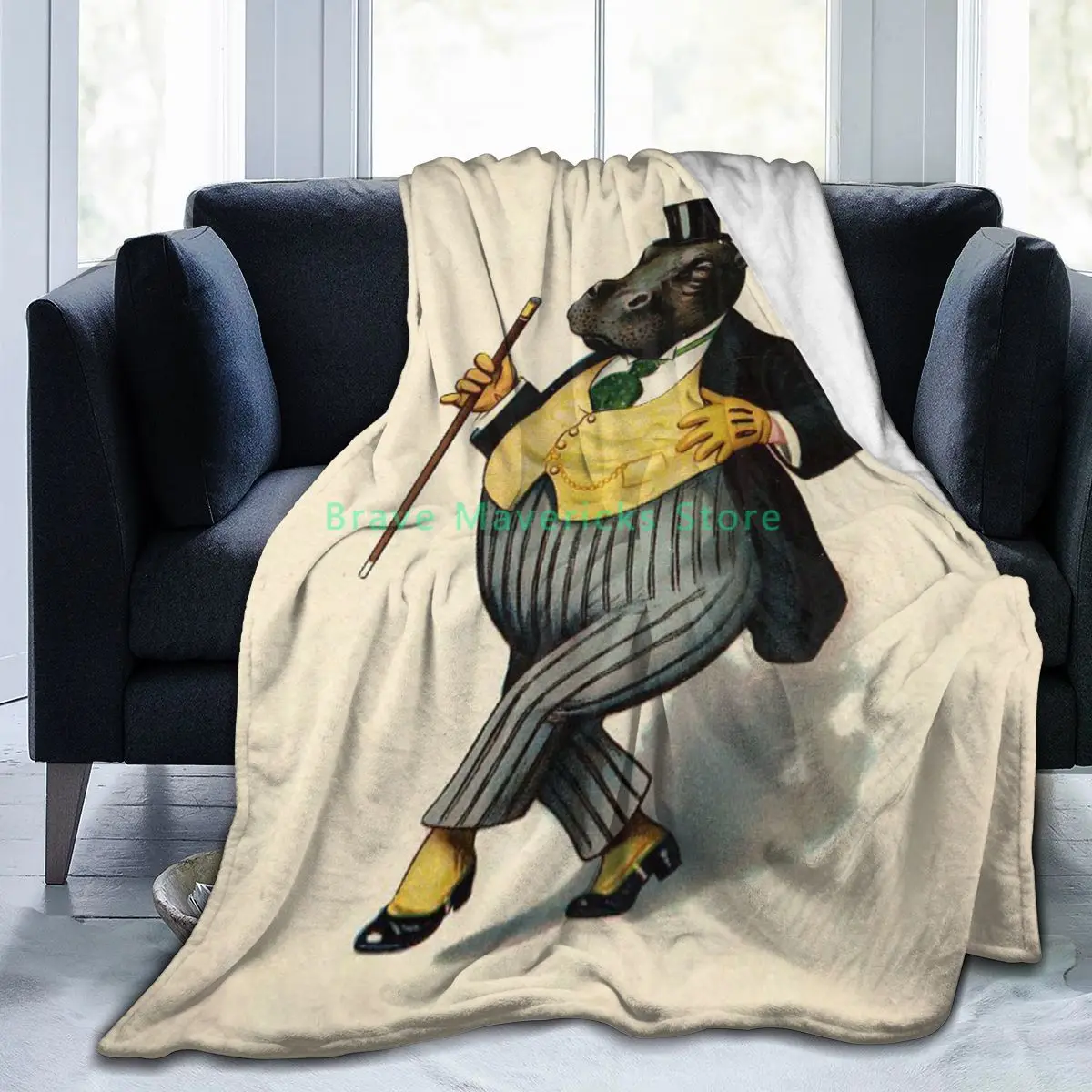 

animal 3D printing Hippo printed blanket bedspread blanket retro bedding square picnic wool soft blanket