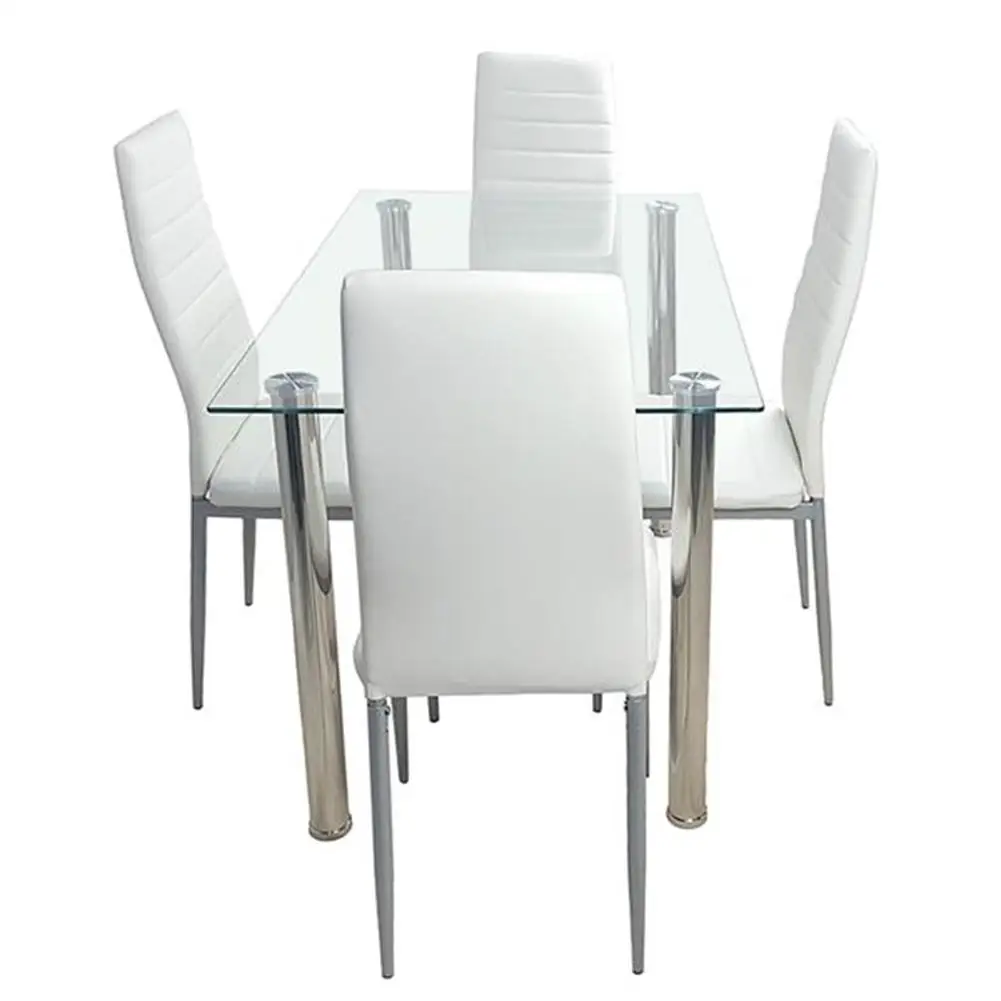 

Restaurant Kids Dinner Table Small Apartment Picnic Home Kitchen Furniture Dining Desk Tempered Glass with 4 Chairs