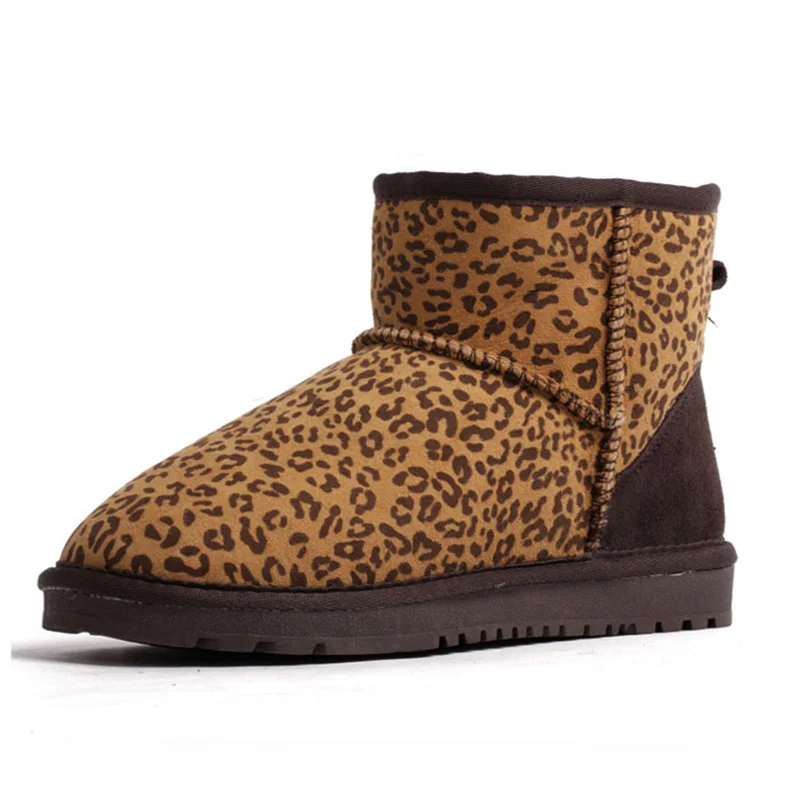 Leopard Зимние ботинки наивысшего качества из натуральной овечьей кожи; теплые зимние ботинки; водонепроницаемые женские ботинки; ботильоны; - Цвет: Leopard