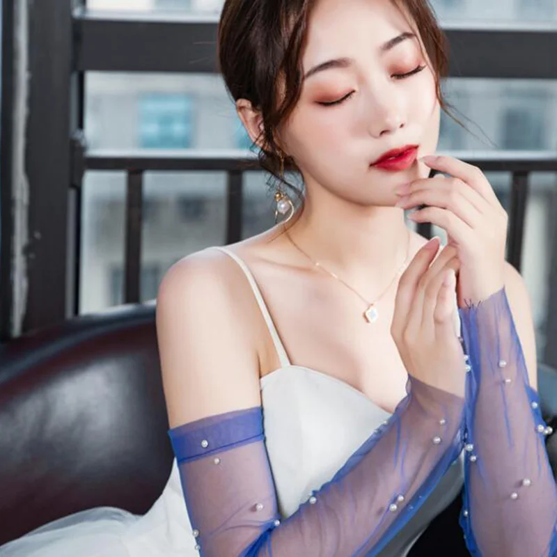 

Summer Long Thin Transparent Mesh Yarn Pearl Gloves Sexy Lace Sunscreen Anti-UV Fingerless Touch Screen Driving Mittens L34L