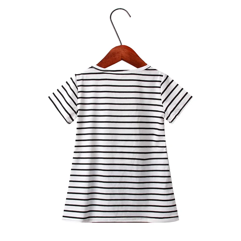 Летние платья для девочек Хлопковые в полоску с короткими рукавами и рисунком