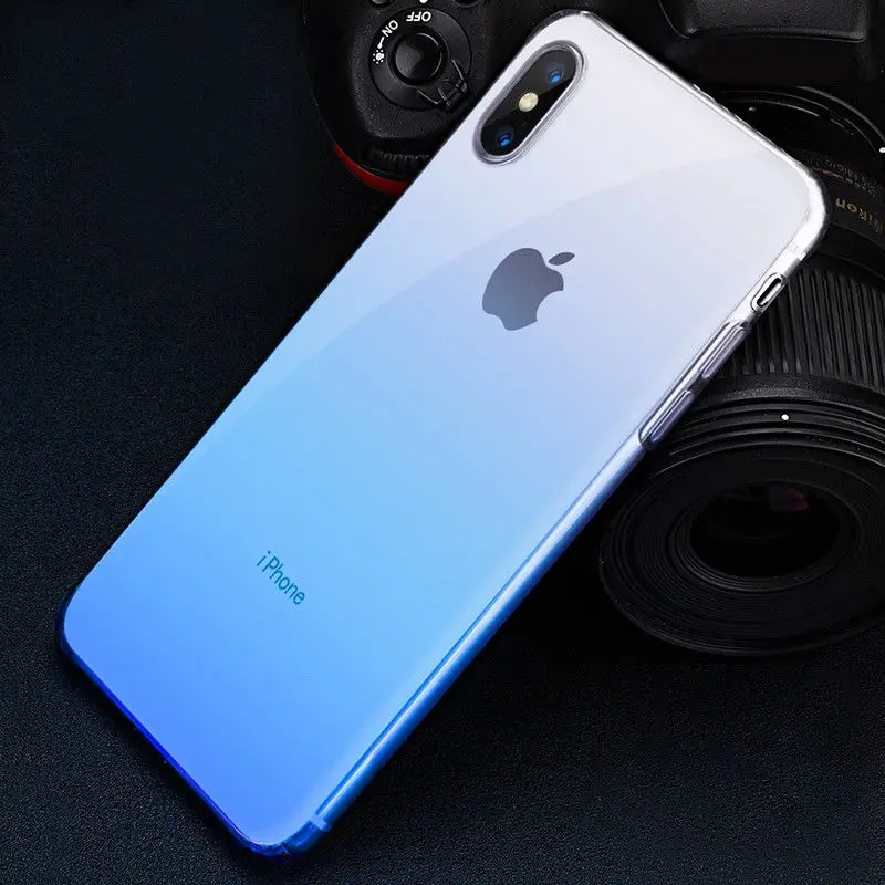 Градиент цвета прозрачный чехол для телефона для iPhone X XR XS Max 6 S 6 S 7 8 Plus 7Plus Прозрачный мягкий силиконовый разноцветный чехол - Цвет: Синий