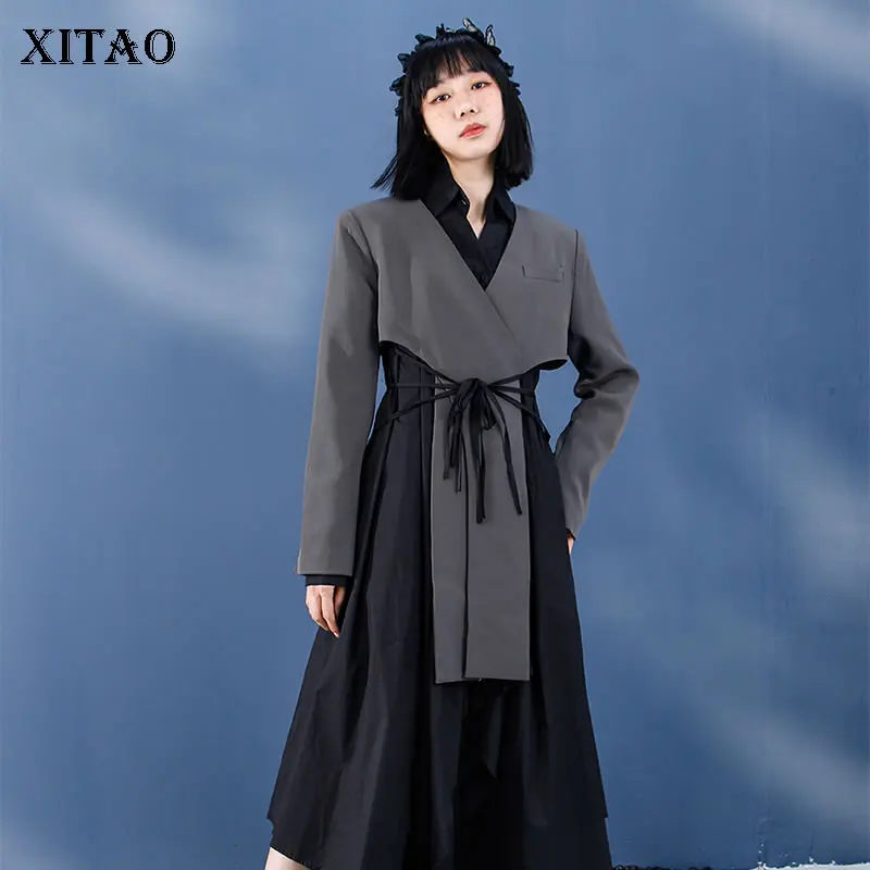 

XITAO Solid Color Asymmetrical V-neck Cardigans Short Blazers 2021 Autumn New Arrival Casual Fashion All Match Minority GWJ0627