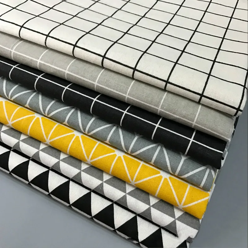 Plaid Series Geometric Patterns Printed Cotton Linen Fabric DIY Sewing Linen Cotton Fabric Canvas Material Tablecloth Pillowcase