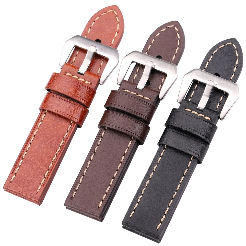 Handmade Watchbands 20mm 22mm 24mm Genuine Leather Women Men Bracelet Black Brown Wrist Watch Band Strap Watch Accessories