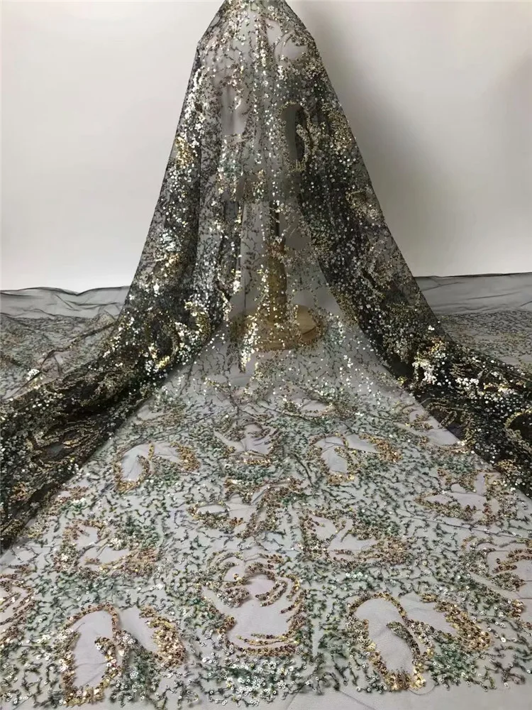 

African Sequins Lace Fabrics 2021 High Quality French Lace Fabric Nigerian Tulle Lace Fabrics For Wedding Dress FD255