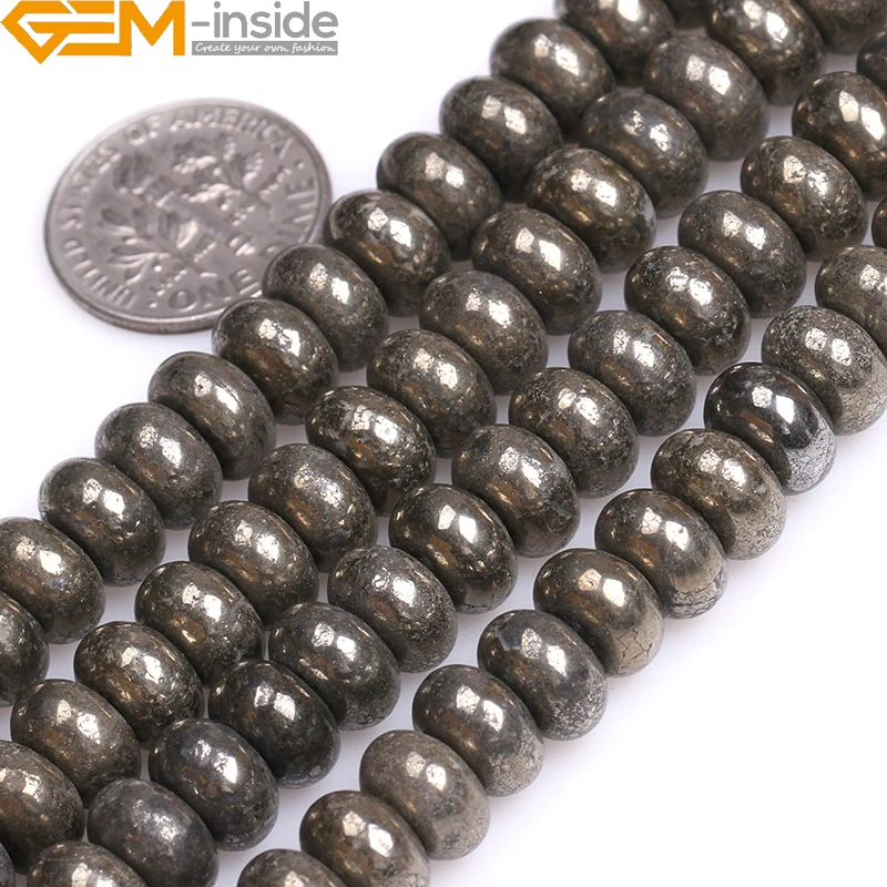 

Natural Gem-Inside Rondell Silver Gray Pyrite Beads For Jewelry Making New Strand 15 Bracelet Necklace Diy Gifts Wholesale