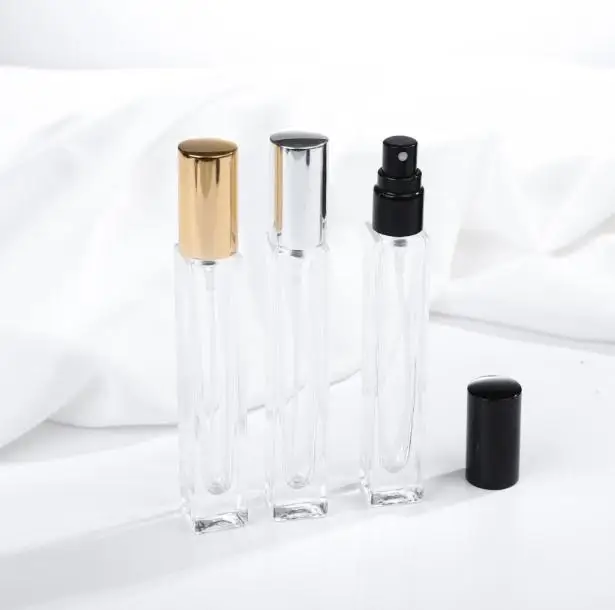 100pcs 10ml Transparent Square Round Glass Spray Perfume Bottle Refillable Empty Thick Bottom Silver Black Gold Cap SN042 | Красота и