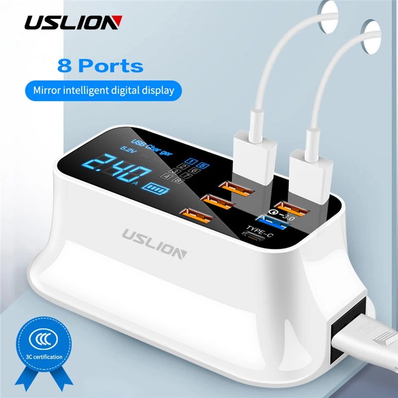 USLION 8 портов Быстрая зарядка 3 0 usb для адаптер iPhone Android планшет светодиодный