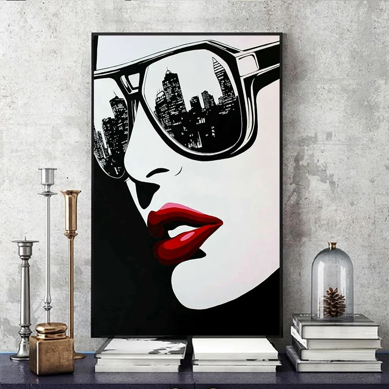 

Fashion woman sunglasses Canvas Paintings Cartoons Wall Art Prints Poster Living Room Decorative Paintings Wall Home Decor