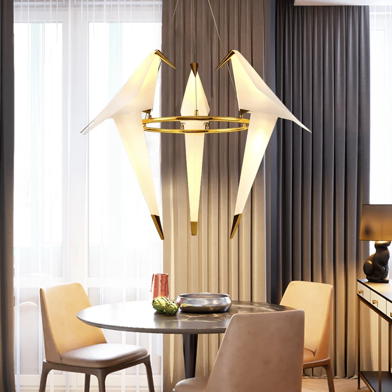 

Nordic Modern Art Creative Bird Lamp Paper Crane Pendant Lights for Kitchen Living room Children room Loft Bedroom Home Decor