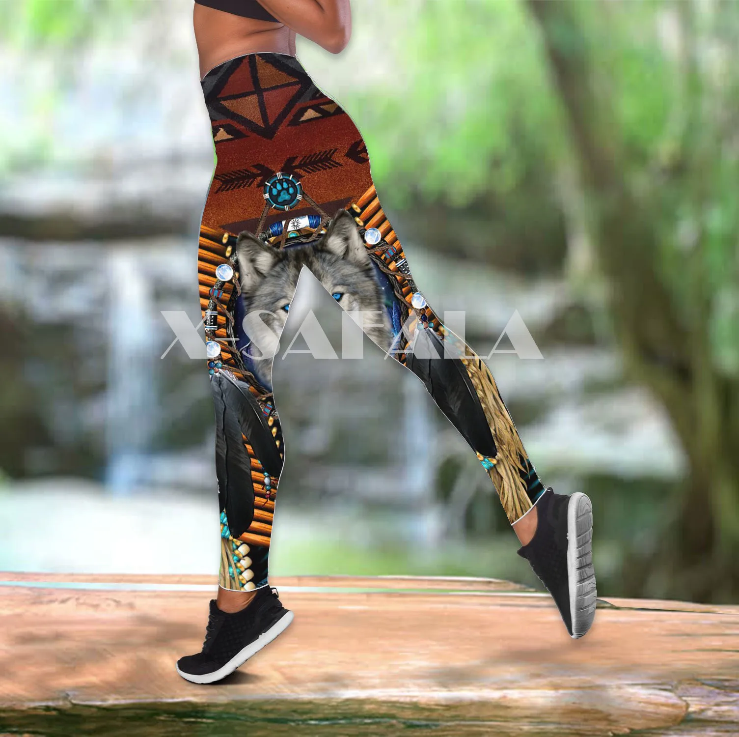 

Native Indian Wolf Animal Two Piece Yoga Set Women 3D Print Vest Hollow Out Tank Top High Waist Legging Summer Casual Sport-8