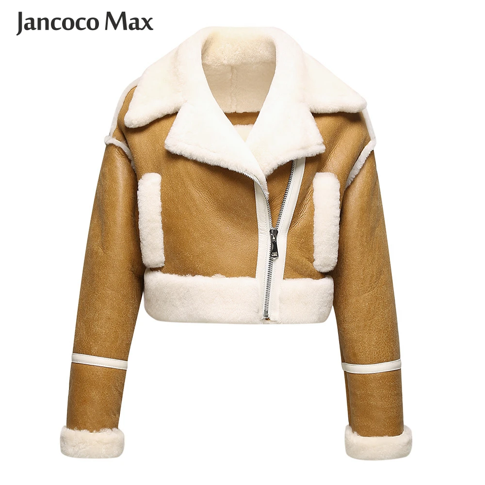 Фото Новинка 2021 женская модная укороченная куртка пальто из овечьей кожи