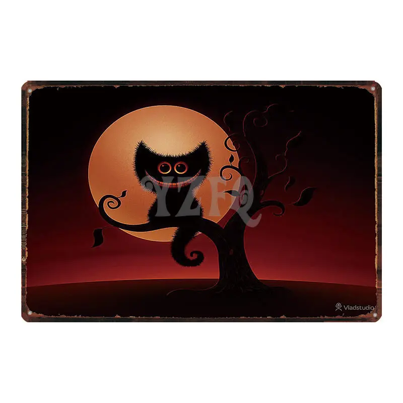 

Винтажный жестяной знак в виде кошки на Хэллоуин, металлическая пластина, Ретро Декор для дома, стены, бара, искусство, декор для вечеринки, ...